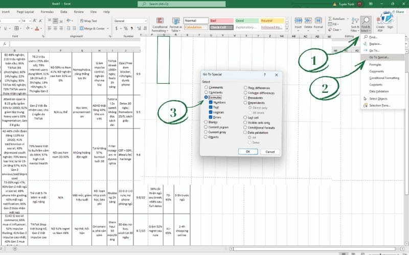 Hình ảnh chuẩn bị trước khi in Excel vừa trang giấy A4 ngang - Kiểm tra công thức lỗi

 Bước 2: Chọn vùng in (Set Print Area)  